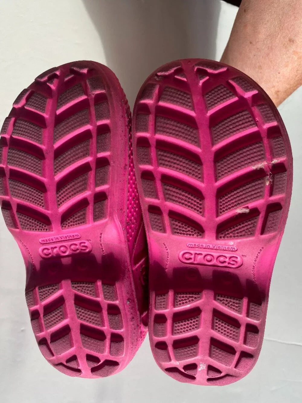 CROCS Handle It, pink and silver glitter rain boots, girl's size C 10, EUC